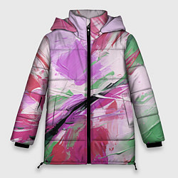 Куртка зимняя женская Зеленые и розовые мазки краски, цвет: 3D-черный
