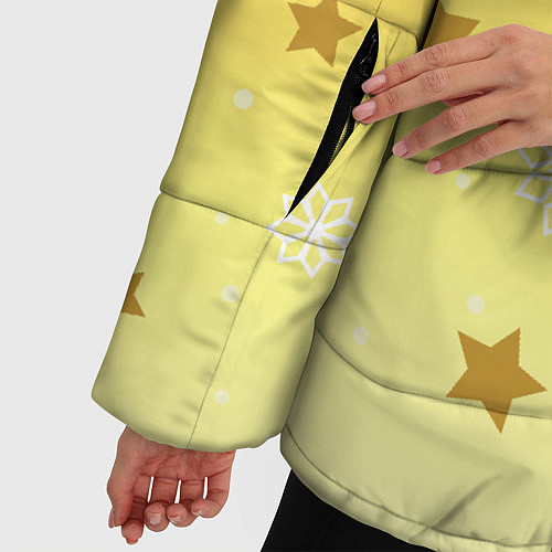 Женская зимняя куртка Снежинки и звезды на желтом / 3D-Светло-серый – фото 5