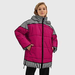 Куртка зимняя женская Узор из красного и черно-белых полос, цвет: 3D-красный — фото 2