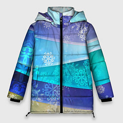 Куртка зимняя женская Абстрактный синий волнистый фон со снежинками, цвет: 3D-светло-серый