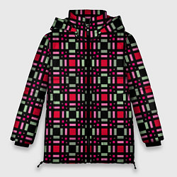 Куртка зимняя женская Красно-черный зеленый геометрический узор, цвет: 3D-красный