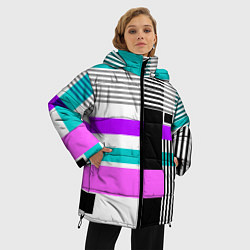 Куртка зимняя женская Геометрический узор в стиле пэчворк, цвет: 3D-черный — фото 2