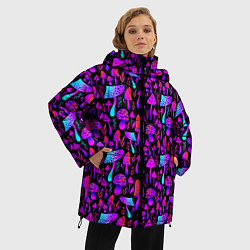 Куртка зимняя женская Неоновые разноцветные грибы, цвет: 3D-черный — фото 2