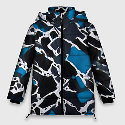 Куртка зимняя женская Кляксы чёрные и синие, цвет: 3D-светло-серый