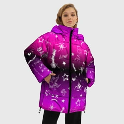 Куртка зимняя женская Тату Лил Пипа на фиолетовом, цвет: 3D-светло-серый — фото 2