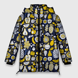 Куртка зимняя женская Фруктовые каракули, цвет: 3D-черный