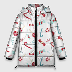 Куртка зимняя женская Новогодние конфетки и подарки, цвет: 3D-красный