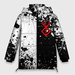 Куртка зимняя женская Берсерк знак жертвы - черно-белые брызги, цвет: 3D-красный