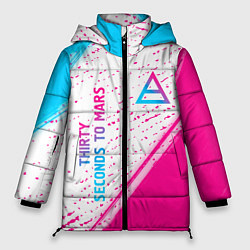 Куртка зимняя женская Thirty Seconds to Mars neon gradient style вертика, цвет: 3D-черный