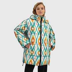 Куртка зимняя женская Геометрический узор икат - орнамент народов узбеки, цвет: 3D-красный — фото 2