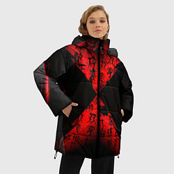 Куртка зимняя женская Иероглифы и текстуры, цвет: 3D-красный — фото 2