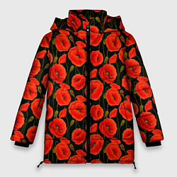 Куртка зимняя женская Полевые цветы маки, цвет: 3D-красный