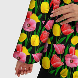 Куртка зимняя женская Разноцветные тюльпаны, цвет: 3D-светло-серый — фото 2