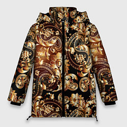 Куртка зимняя женская Пейсли золотые узоры, цвет: 3D-черный