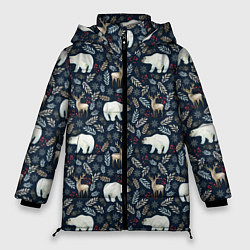 Куртка зимняя женская Акварельные медведи и олени, цвет: 3D-светло-серый