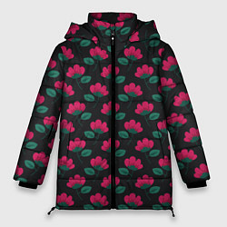 Женская зимняя куртка Темный паттерн с розовыми цветами