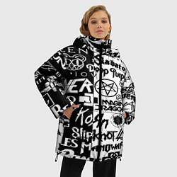 Куртка зимняя женская Логотипы лучших групп черно белый, цвет: 3D-черный — фото 2