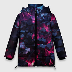 Куртка зимняя женская Фиолетовые кубы в фиолетовом дыме, цвет: 3D-светло-серый