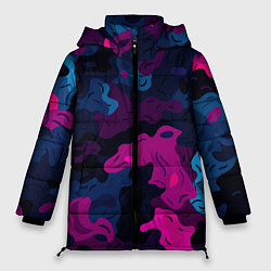Куртка зимняя женская Синий и фиолетовый абстрактный камуфляж, цвет: 3D-красный