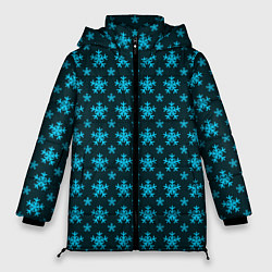 Куртка зимняя женская Паттерн снежинки тёмно-бирюзовый, цвет: 3D-черный