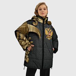 Куртка зимняя женская Золотой герб России и объемные узоры, цвет: 3D-красный — фото 2