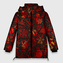 Куртка зимняя женская Ёлочные игрушки и ёлки, цвет: 3D-красный