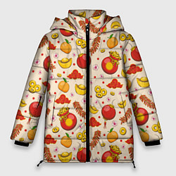 Куртка зимняя женская Символы богатства в паттерне, цвет: 3D-светло-серый