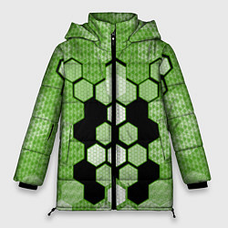 Женская зимняя куртка Зелёная кибер броня hexagons