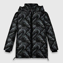 Куртка зимняя женская Черные драконы паттерн, цвет: 3D-светло-серый