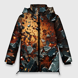 Куртка зимняя женская Летящие камни и взрыв, цвет: 3D-светло-серый