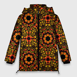 Женская зимняя куртка Хохломская роспись круги из цветов и ягод