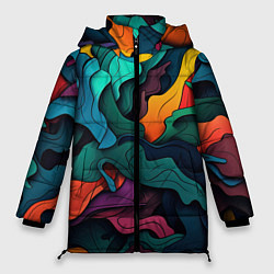 Женская зимняя куртка Яркие кислотные разноцветные пятна в виде камуфляж