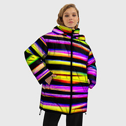 Куртка зимняя женская Цветные неоновые полосы, цвет: 3D-черный — фото 2
