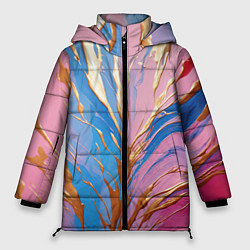 Куртка зимняя женская Жидкая краска синего и розового цвета с золотой кр, цвет: 3D-светло-серый