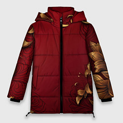 Куртка зимняя женская Узоры золотые на красном фоне, цвет: 3D-светло-серый