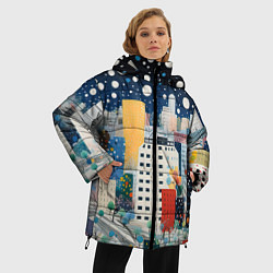 Куртка зимняя женская Новогодний ночной город, цвет: 3D-черный — фото 2
