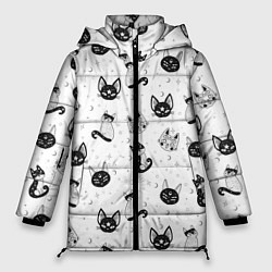 Куртка зимняя женская Черно-белые магические котики - паттерн, цвет: 3D-светло-серый