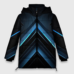Куртка зимняя женская Черная абстракция с синим неоновым ярким свечением, цвет: 3D-черный
