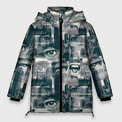 Куртка зимняя женская Газетный узор, цвет: 3D-черный