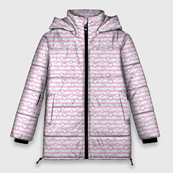 Куртка зимняя женская Полосатый розовый паттерн с сердечками, цвет: 3D-черный