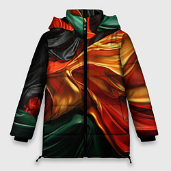 Куртка зимняя женская Оранжевая и зеленый абстракция, цвет: 3D-светло-серый