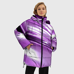 Куртка зимняя женская Нежные фиолетовые полосы абстракта, цвет: 3D-черный — фото 2