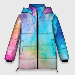 Куртка зимняя женская Цветные разводы акварели, цвет: 3D-черный
