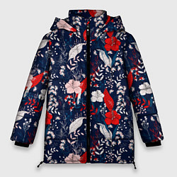 Куртка зимняя женская Цветущие реалистичные цветы, цвет: 3D-черный