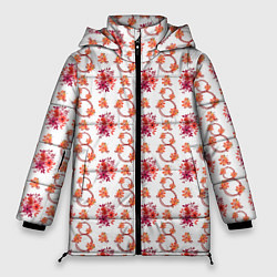 Куртка зимняя женская 8 марта праздничные цветы, цвет: 3D-светло-серый