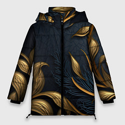 Куртка зимняя женская Лепнина объемные золотые узоры на темном синем фон, цвет: 3D-светло-серый