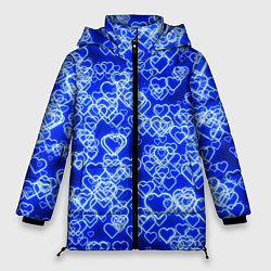 Куртка зимняя женская Неоновые сердечки синие, цвет: 3D-черный