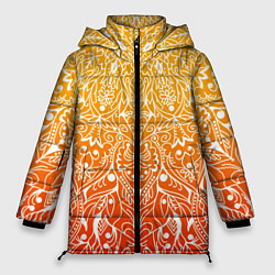 Куртка зимняя женская Узоры мандала жёлто-красный, цвет: 3D-черный