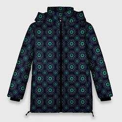Женская зимняя куртка Паттерн сине-зелёный лепестки