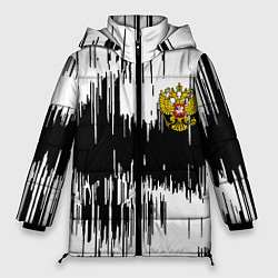 Куртка зимняя женская Россия герб штриховка, цвет: 3D-черный